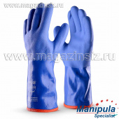 Перчатки Айсберг - ПВХ, сплошной манжет, длина 350 мм, синий, акриловая бесшовная основа, арт. ТРВ-19